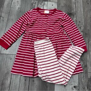 Hanna Andersson Red White Stripe Play Day Dress Leggings 2pc 110 Holiday